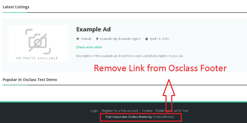 Remove link from osclass Footer